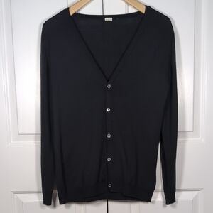 Vintage 90s John Smedley Black Merino Wool Cardigan Quiet Luxury Minimalist Chic